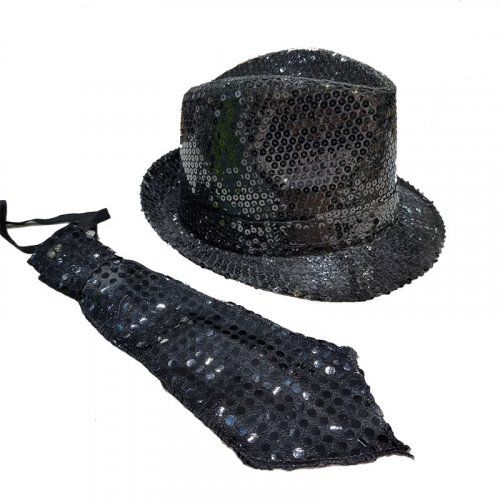 sombrero con cotbata lentejuelas negro