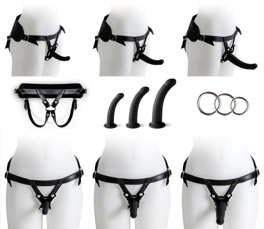 ARNÉS CON SET DILDOS NEGROS TALLAS S / M / L