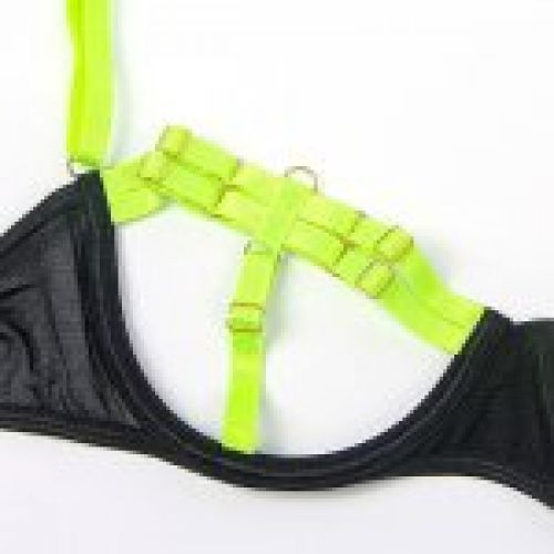 Set Lencería Negro y Verde Fluorescente
