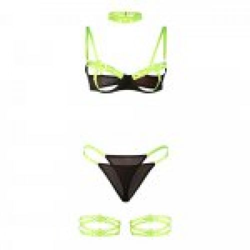 Set Lencería Negro y Verde Fluorescente