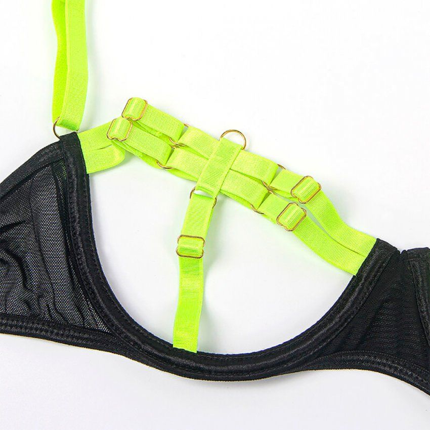 Set Lencería Negro y Verde Fluorescente