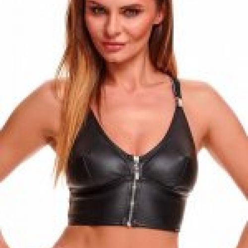 Top corto con cremallera en Eco Piel