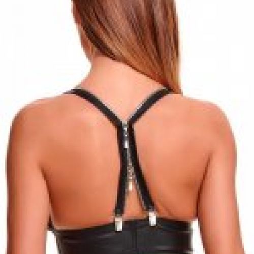 Top corto con cremallera en Eco Piel