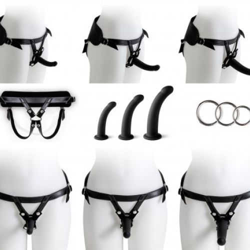ARNÉS CON SET DILDOS NEGROS TALLAS S / M / L