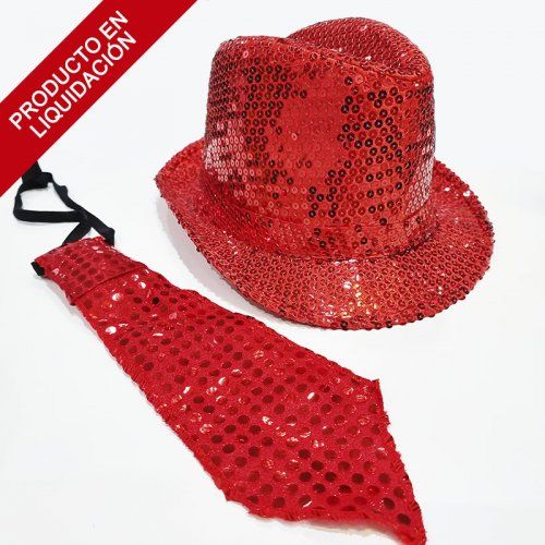 sombrero y corbata lentejuelas rojo 2