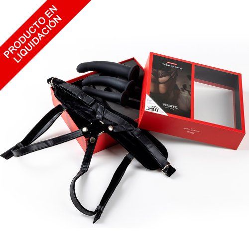 ARNÉS CON SET DILDOS NEGROS TALLAS S / M / L